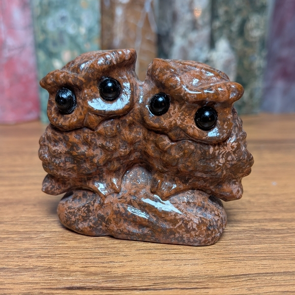 Owl Carving Other - Calligraphy Jasper Owl Couple Crystal Carving